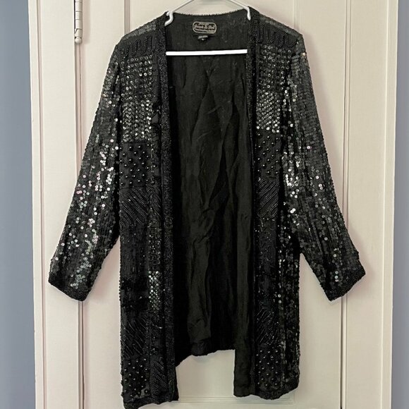Jean for Joseph Le Bon vintage 100% silk black sequin beaded jacket size large - Picture 1 of 8